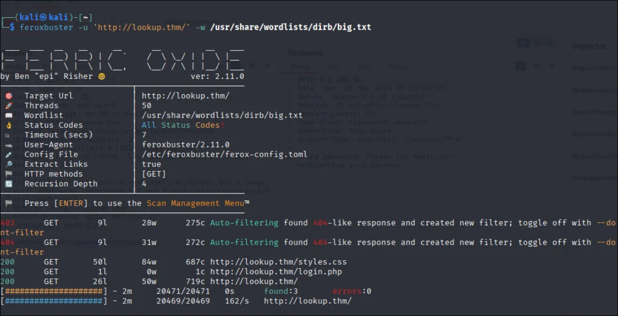 feroxbuster finds login.php